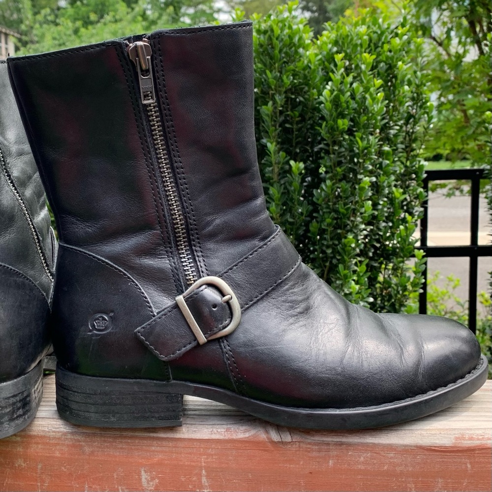 Born Black Leather Moto Boots with Buckle